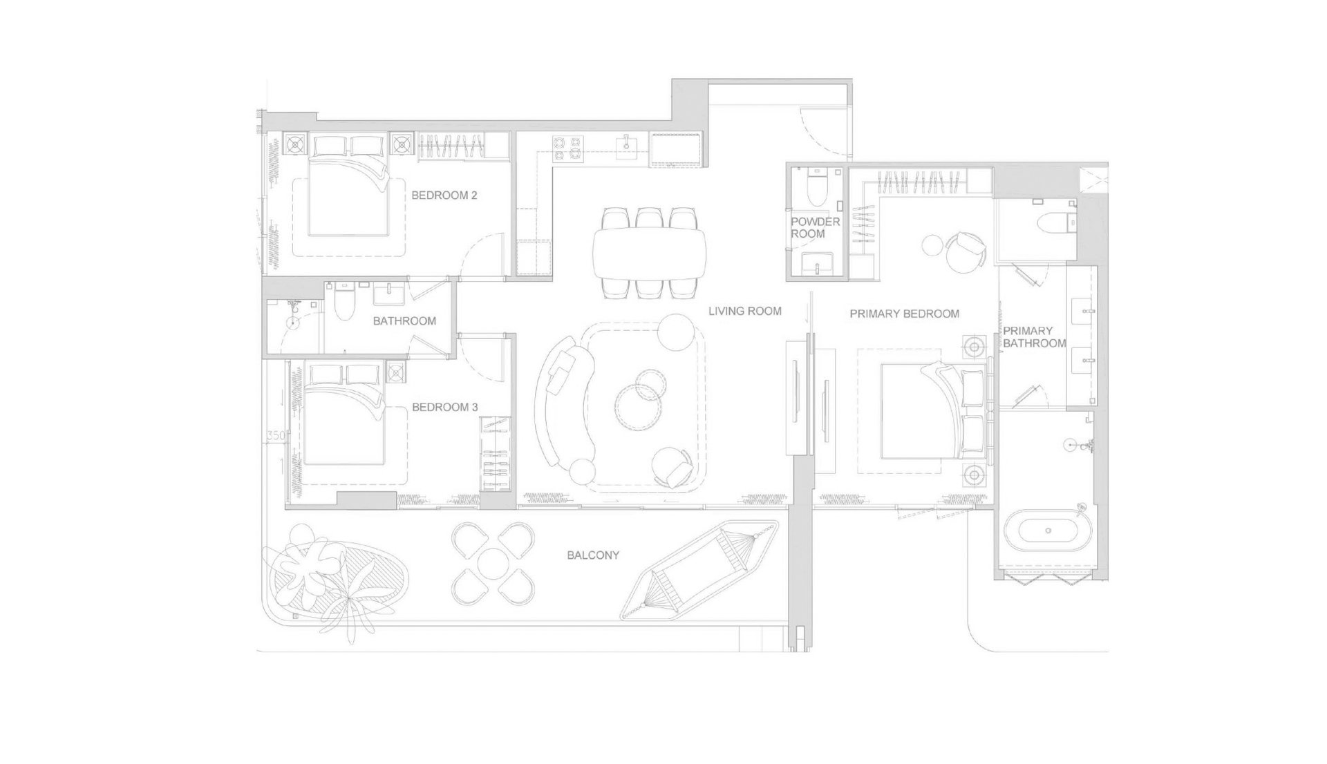 Apartment floor plan, 3 bedrooms in Surfhouse Residences No. 11009